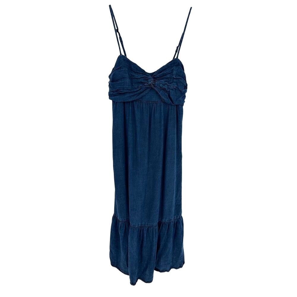 Banana Republic‎ Dress 8 Blue Chambray Front Knot Tiered Midi Summer Beach